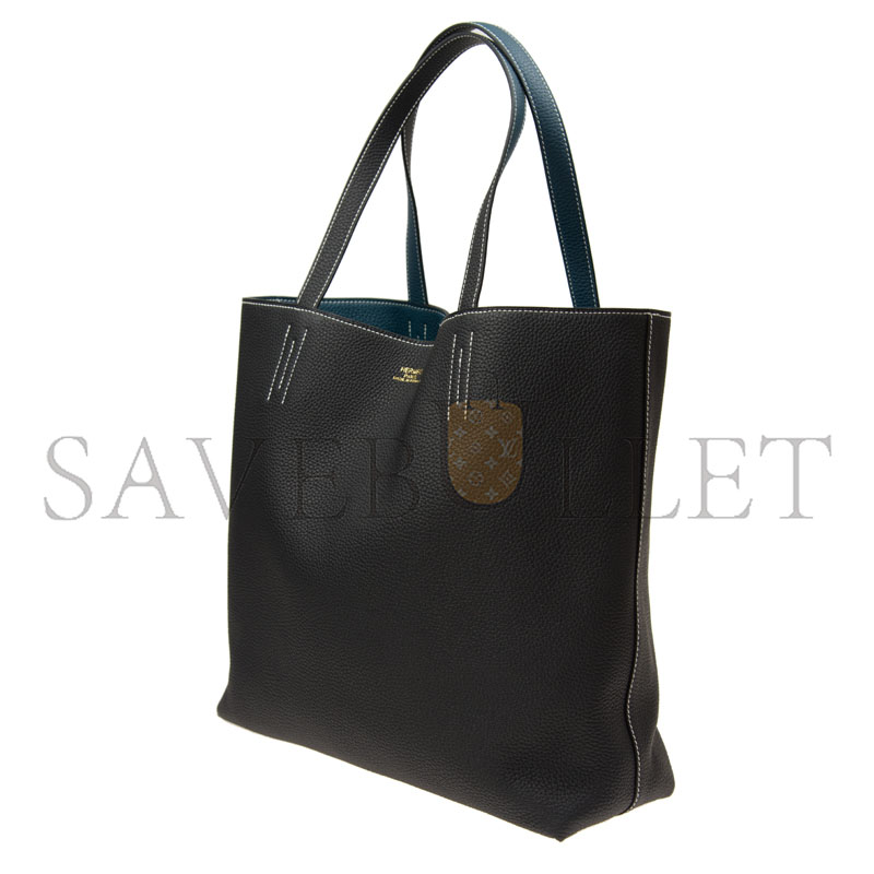 H**mes MASTER DOUBLE SENS BAG, REVERSIBLE TOTE BAG DUCK BLUE BLACK (36*32*12cm)